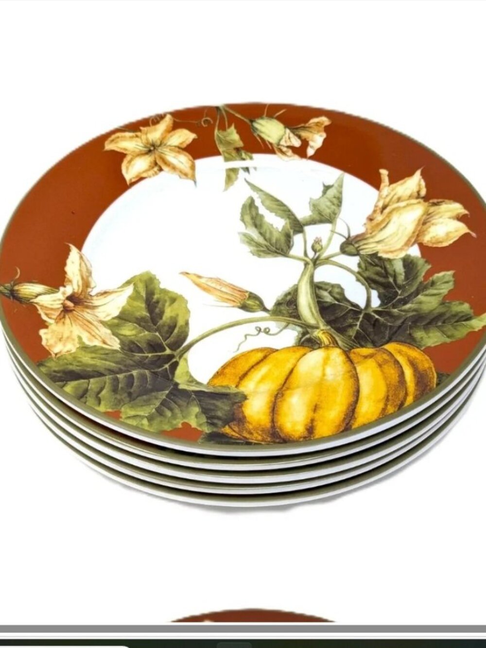 Williams Sonoma BOTANICAL PUMPKIN Salad Plates Set 5 Dark Red Fall 8 1/2"